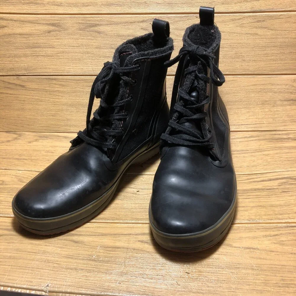 Sorel men black lace up boots, upper synthetic, wool lining, 13